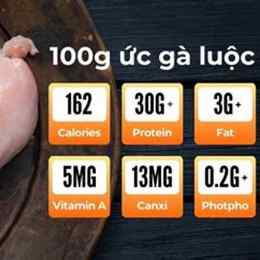 100g ức gà luộc bỏ da bao nhiêu calo