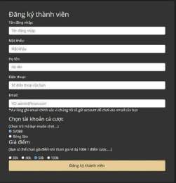 giao diện app cách đăng ký tài khoản đá gà thomo